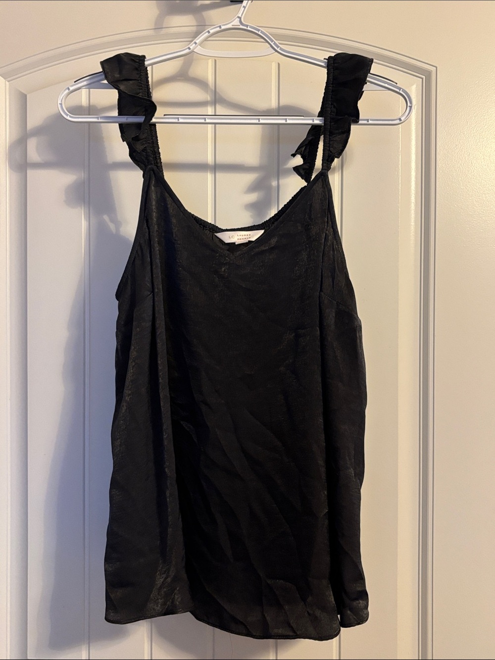 LC Lauren Conrad Black Ruffled Strap Camisole
